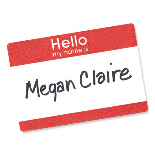 Image of Avery® Printable Self-Adhesive Name Badges, 2 1/3 X 3 3/8, Red "hello", 100/pack
