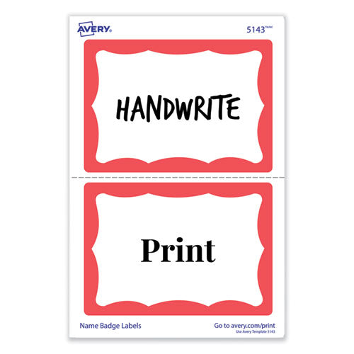 Image of Avery® Printable Adhesive Name Badges, 3.38 X 2.33, Red Border, 100/pack