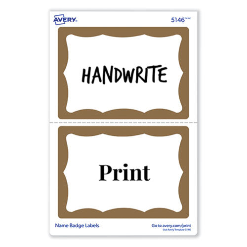 Image of Avery® Printable Adhesive Name Badges, 3.38 X 2.33, Gold Border, 100/pack