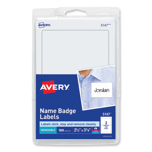 Image of Avery® Printable Adhesive Name Badges, 3.38 X 2.33, White, 100/pack