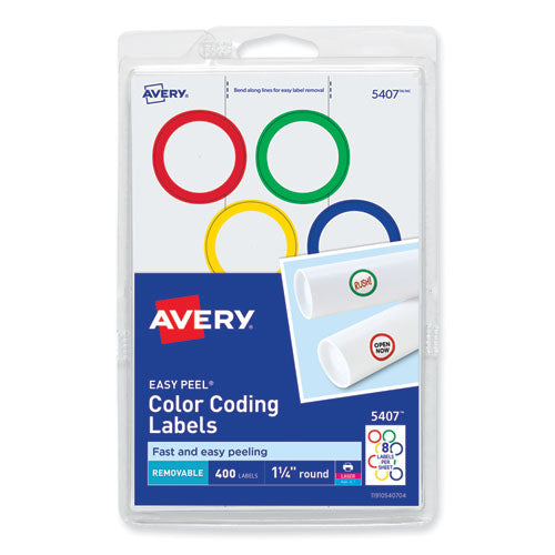 Image of Avery® Printable Self-Adhesive Removable Color-Coding Labels, 1.25" dia, Assorted Colors, 8/Sheet, 50 Sheets/Box