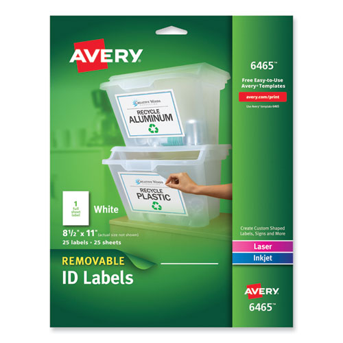 Image of Avery® Removable Multi-Use Labels, Inkjet/laser Printers, 8.5 X 11, White, 25/pack