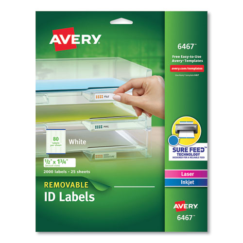 Image of Avery® Removable Multi-Use Labels, Inkjet/laser Printers, 0.5 X 1.75, White, 80/sheet, 25 Sheets/pack