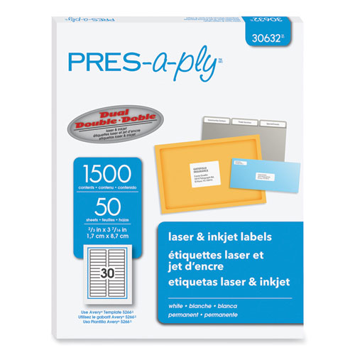Image of PRES-a-ply® Labels, 0.66 X 3.44, White, 30/sheet, 50 Sheets/box