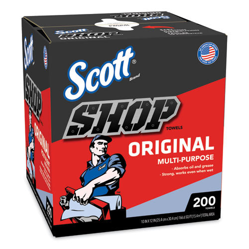 Image of Scott® Shop Towels, POP-UP Box, 1-Ply, 9 x 12, Blue, 200/Box, 8 Boxes/Carton