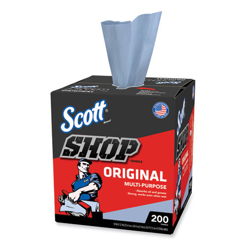 Image of Scott® Shop Towels, POP-UP Box, 1-Ply, 9 x 12, Blue, 200/Box, 8 Boxes/Carton