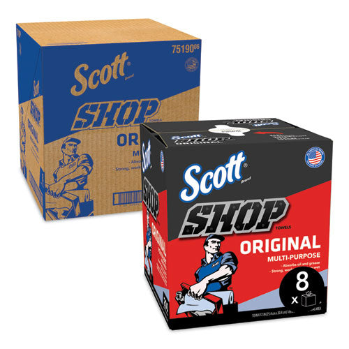 Image of Scott® Shop Towels, POP-UP Box, 1-Ply, 9 x 12, Blue, 200/Box, 8 Boxes/Carton