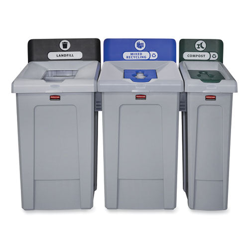 Image of Rubbermaid® Commercial Slim Jim Recycling Station 1-Stream, Mixed Recycling Station, 33 gal, Resin, Gray