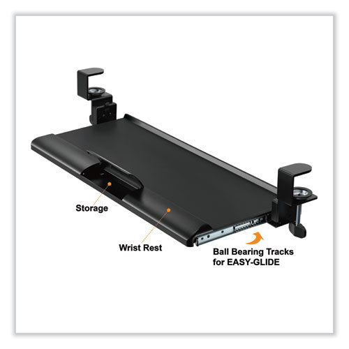 Image of Kantek Desk Clamp Five-Position Tilting Keyboard Tray, 26.8" x 11.1, Black