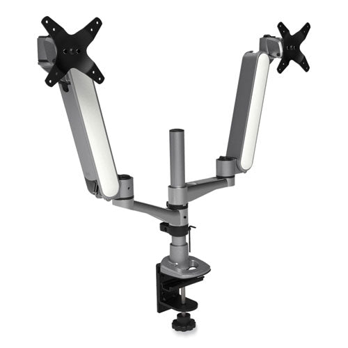 Image of Kantek Multi-Directional Dual Monitor Arm, For 30" Monitors, 360 Deg Rotation, 105 Deg Tilt, 360 Deg Pan, Silver/WH, Supports 20 lbs