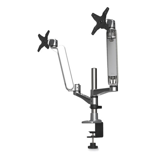 Image of Kantek Multi-Directional Dual Monitor Arm, For 30" Monitors, 360 Deg Rotation, 105 Deg Tilt, 360 Deg Pan, Silver/WH, Supports 20 lbs