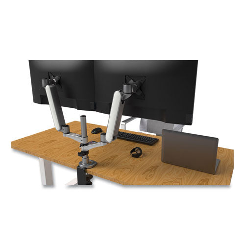 Image of Kantek Multi-Directional Dual Monitor Arm, For 30" Monitors, 360 Deg Rotation, 105 Deg Tilt, 360 Deg Pan, Silver/WH, Supports 20 lbs