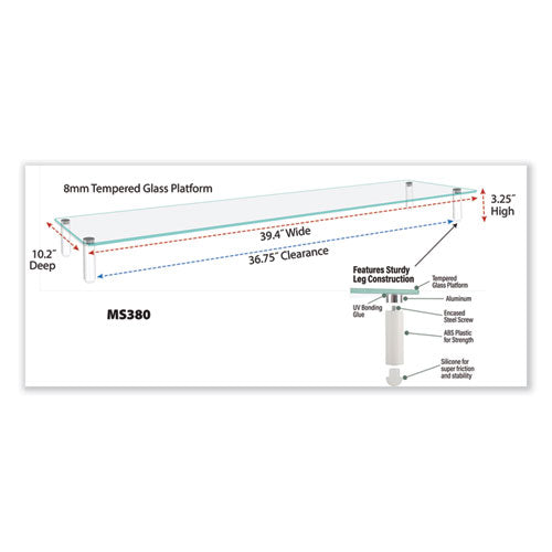 Image of Kantek Extra Wide Glass Monitor Riser, 39.4" x 10.2" x 3.25", Clear, Supports 60 lbs
