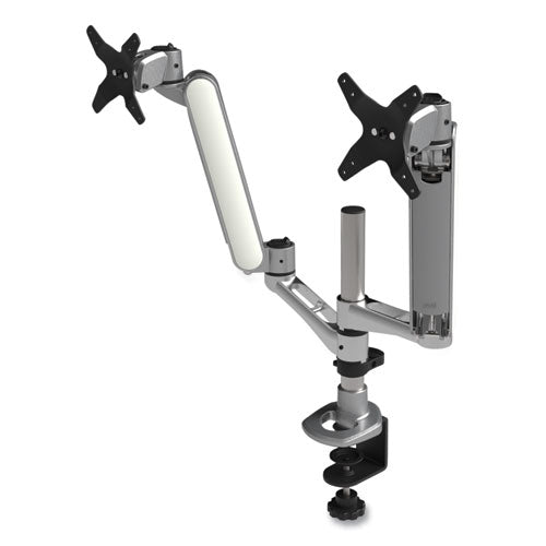 Image of Kantek Multi-Directional Dual Monitor Arm, For 30" Monitors, 360 Deg Rotation, 105 Deg Tilt, 360 Deg Pan, Silver/WH, Supports 20 lbs