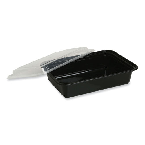 Image of GEN Microwavable Food Container with Lid, Rectangular, 16 oz, 7.48 x 5.03 x 2.04, Black/Clear, Plastic, 150/Carton