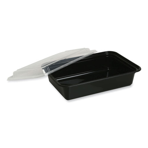Image of GEN Microwavable Food Container with Lid, Rectangular, 38 oz, 8.81 x 6.02 x 2.48, Black/Clear, Plastic, 150/Carton