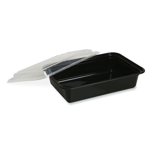 Image of GEN Microwavable Food Container with Lid, Rectangular, 12 oz, 5.78 x 4.52 x 2.24, Black/Clear, Plastic, 150/Carton
