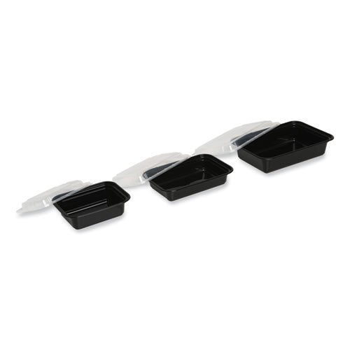 Image of GEN Microwavable Food Container with Lid, Rectangular, 12 oz, 5.78 x 4.52 x 2.24, Black/Clear, Plastic, 150/Carton