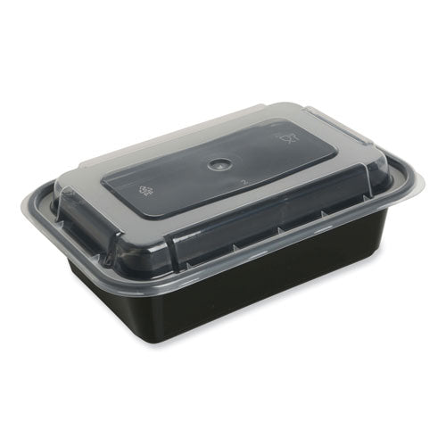 Image of GEN Microwavable Food Container with Lid, Rectangular, 16 oz, 7.48 x 5.03 x 2.04, Black/Clear, Plastic, 150/Carton
