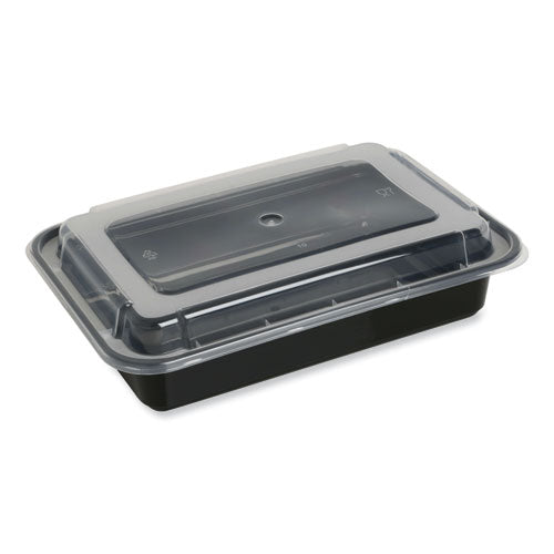 Image of GEN Microwavable Food Container with Lid, Rectangular, 38 oz, 8.81 x 6.02 x 2.48, Black/Clear, Plastic, 150/Carton