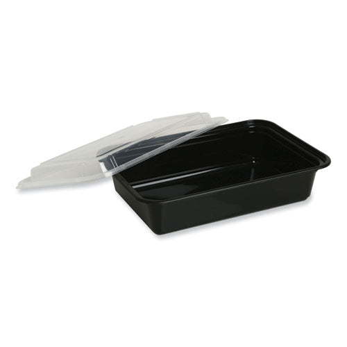 Image of GEN Microwavable Food Container with Lid, Rectangular, 24 oz, 7.48 x 5.03 x 2.48, Black/Clear, Plastic, 150/Carton