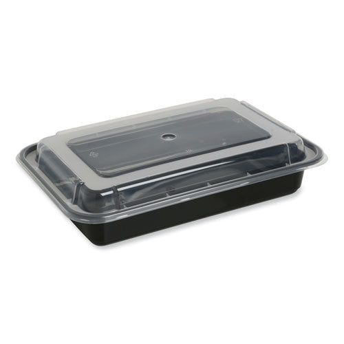 Image of GEN Microwavable Food Container with Lid, Rectangular, 28 oz, 8.81 x 6.02 x 2.04, Black/Clear, Plastic, 150/Carton