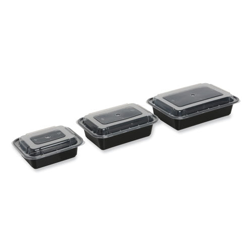 Image of GEN Microwavable Food Container with Lid, Rectangular, 28 oz, 8.81 x 6.02 x 2.04, Black/Clear, Plastic, 150/Carton