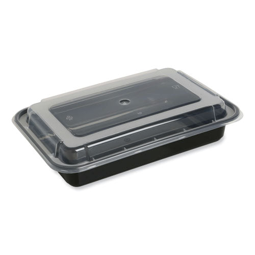 Image of GEN Microwavable Food Container with Lid, Rectangular, 32 oz, 8.81 x 6.02 x 2.24, Black/Clear, Plastic, 150/Carton