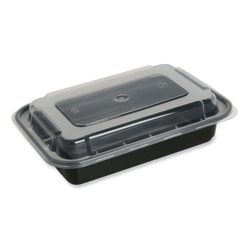 Image of GEN Microwavable Food Container with Lid, Rectangular, 24 oz, 7.48 x 5.03 x 2.48, Black/Clear, Plastic, 150/Carton