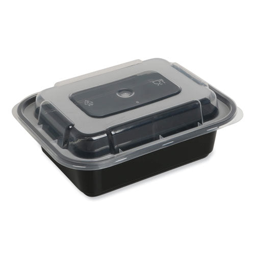 Image of GEN Microwavable Food Container with Lid, Rectangular, 12 oz, 5.78 x 4.52 x 2.24, Black/Clear, Plastic, 150/Carton