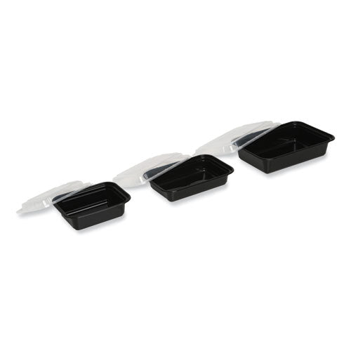 Image of GEN Microwavable Food Container with Lid, Rectangular, 16 oz, 7.48 x 5.03 x 2.04, Black/Clear, Plastic, 150/Carton
