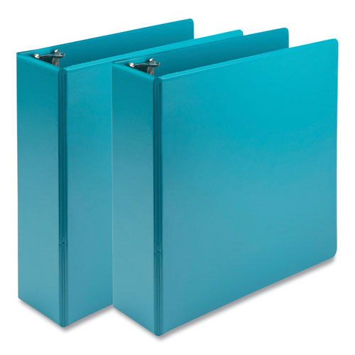 Image of Samsill® Earth's Choice Plant-Based Economy Round Ring View Binders, 3 Rings, 3" Capacity, 11 x 8.5, Teal, 2/Pack