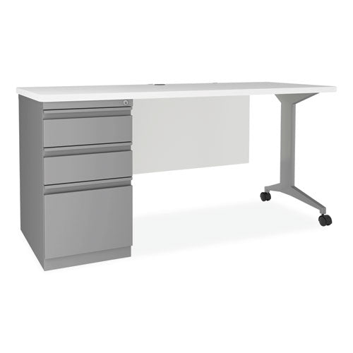 Image of Alera® Alera Modern Teacher Series Pedestal Desk, Left-Side Pedestal: Box/Box/File, 60" x 24" x 28.75", White/Silver