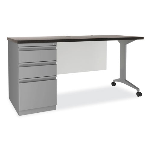Image of Alera® Alera Modern Teacher Series Pedestal Desk, Left-Side Pedestal: Box/Box/File, 60" x 24" x 28.75", Charcoal Woodgrain/Gray