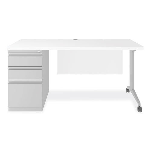 Image of Alera® Alera Modern Teacher Series Pedestal Desk, Left-Side Pedestal: Box/Box/File, 60" x 24" x 28.75", White/Silver