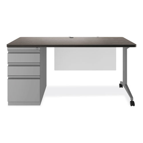 Image of Alera® Alera Modern Teacher Series Pedestal Desk, Left-Side Pedestal: Box/Box/File, 60" x 24" x 28.75", Charcoal Woodgrain/Gray