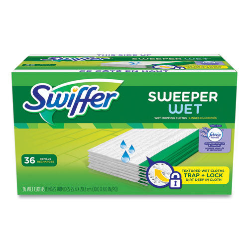 Image of Swiffer® Wet Refill Cloths, 10 x 8, Lavender Vanilla and Comfort, White, 36/Carton