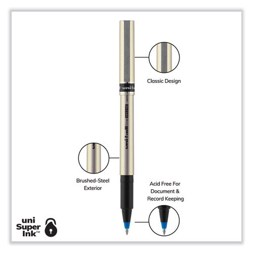 Image of uniball® Deluxe Rollerball Pen, Stick, Fine 0.7 mm, Blue Ink, Champagne/Black/Blue Barrel, Dozen