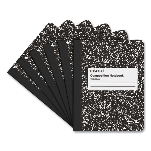 Image of Universal® Composition Book, Wide/Legal Rule, Black Marble Cover, (100) 9.75 x 7.5 Sheets, 6/Pack