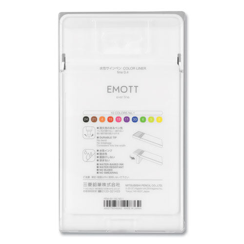 Image of uniball® Emott Porous Point Pen, Stick, Fine 0.4 Mm, Assorted Ink Colors, White Barrel, 10/pack