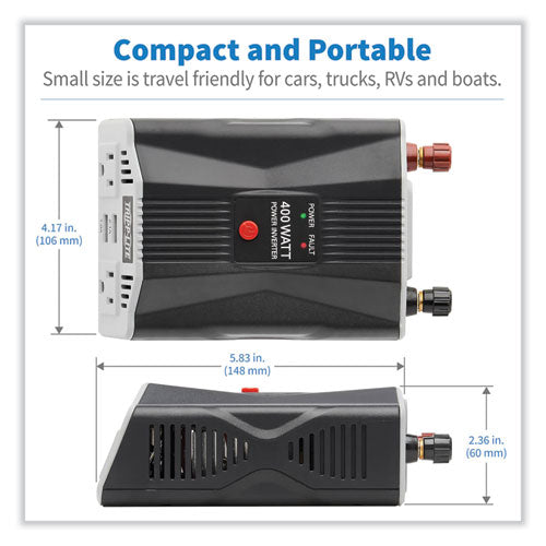 Image of Tripp Lite by Eaton PowerVerter Ultra-Compact Car Inverter, 400 W, Two AC Outlets/Two USB Ports, 3.1 A