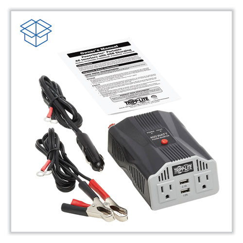 Image of Tripp Lite by Eaton PowerVerter Ultra-Compact Car Inverter, 400 W, Two AC Outlets/Two USB Ports, 3.1 A
