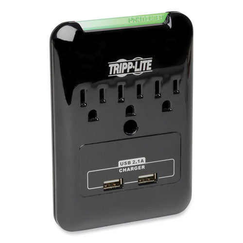 Image of Tripp Lite by Eaton Protect It! Surge Protector, 3 AC Outlets/2 USB Ports, 540 J, Black