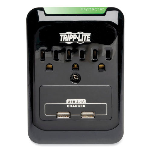 Image of Tripp Lite by Eaton Protect It! Surge Protector, 3 AC Outlets/2 USB Ports, 540 J, Black