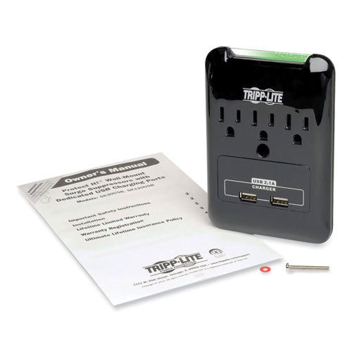 Image of Tripp Lite by Eaton Protect It! Surge Protector, 3 AC Outlets/2 USB Ports, 540 J, Black