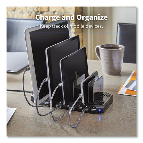 Image of Tripp Lite by Eaton Desktop Charging Station with Adjustable Storage, 10 Devices, 9.4 x 4.7 x 1, Black