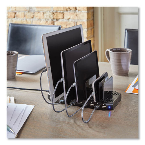 Image of Tripp Lite by Eaton Desktop Charging Station with Adjustable Storage, 10 Devices, 9.4 x 4.7 x 1, Black