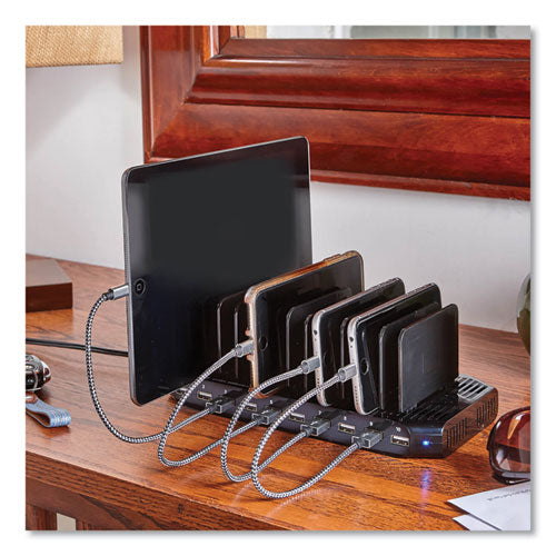 Image of Tripp Lite by Eaton Desktop Charging Station with Adjustable Storage, 10 Devices, 9.4 x 4.7 x 1, Black