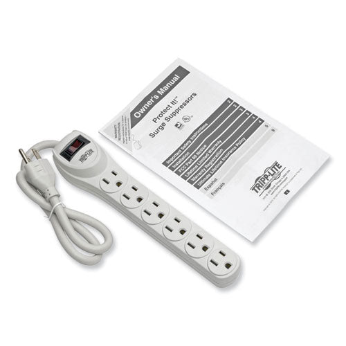 Image of Tripp Lite by Eaton Protect It! Home Computer Surge Protector, 6 AC Outlets, 2 ft Cord, 180 J, Light Gray