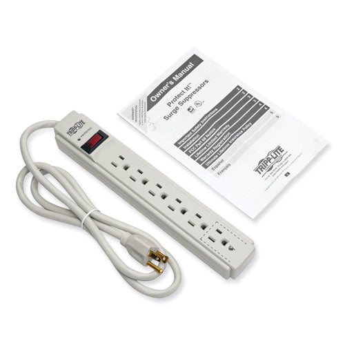 Image of Tripp Lite by Eaton Protect It! Surge Protector, 6 AC Outlets, 4 ft Cord, 790 J, Light Gray